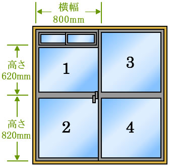 腰高窓：横幅813mm X 高さ810mm